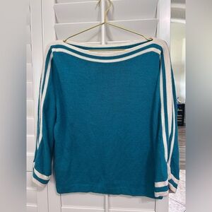 St. John Collection Women’s Turquoise Blue and White Boat Neck Top size M